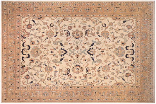 handmade Traditional Kafkaz Ivory Orange Hand Knotted RECTANGLE 100% WOOL area rug 13x17