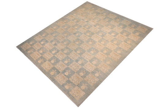 handmade Modern Kafkaz Lt. Blue Gold Hand Knotted RECTANGLE 100% WOOL area rug 12' x 17'