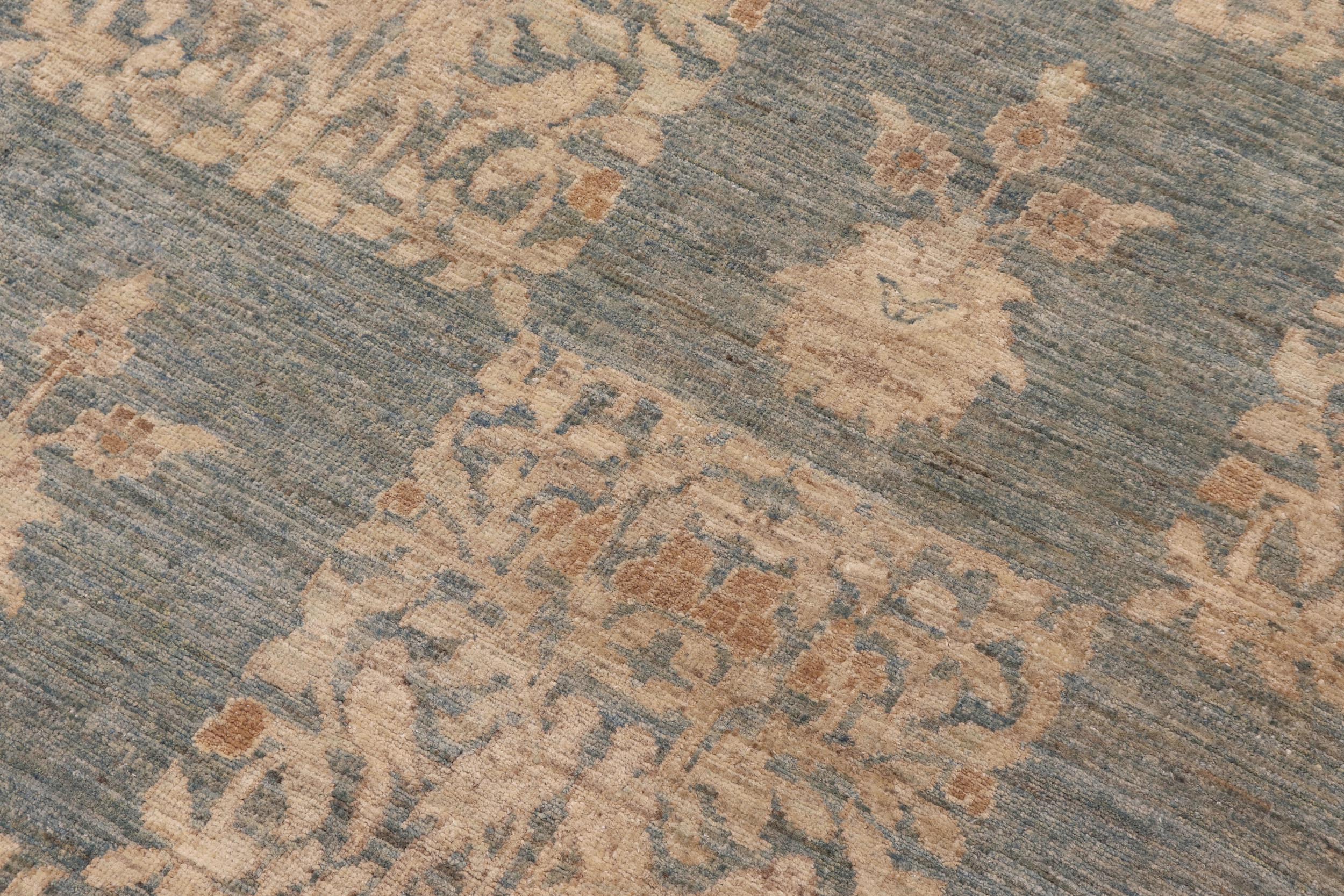 handmade Modern Kafkaz Lt. Blue Gold Hand Knotted RECTANGLE 100% WOOL area rug 12' x 17'