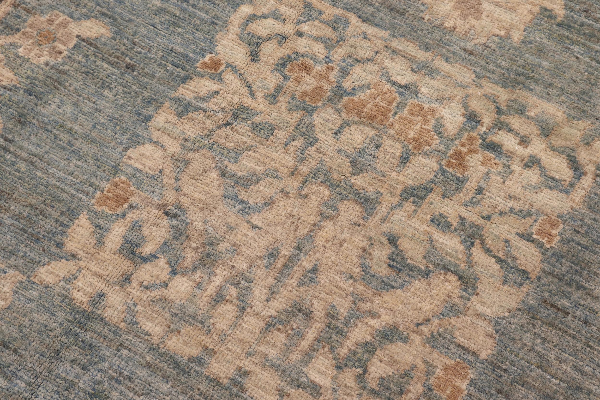 handmade Modern Kafkaz Lt. Blue Gold Hand Knotted RECTANGLE 100% WOOL area rug 12' x 17'