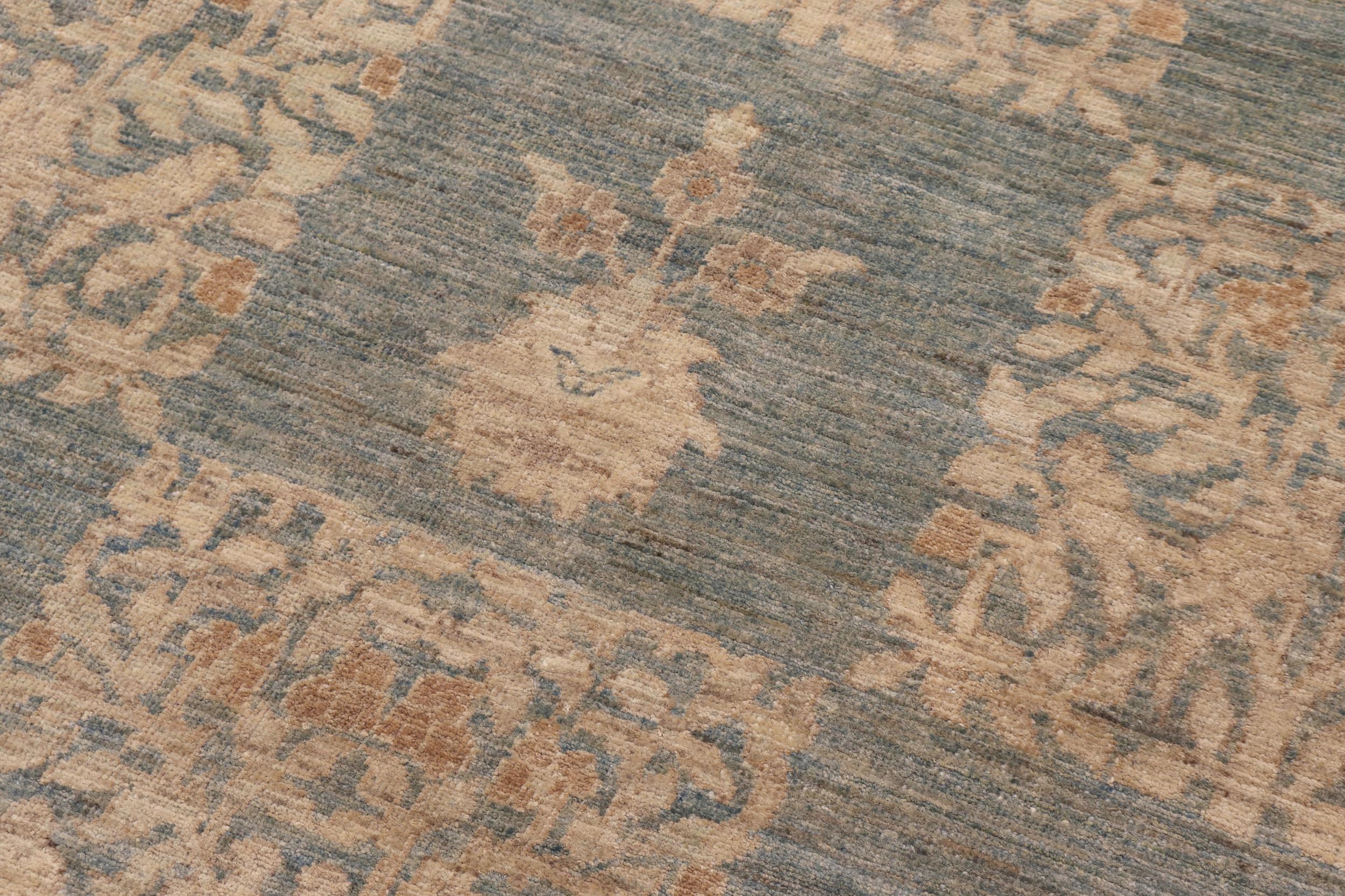 handmade Modern Kafkaz Lt. Blue Gold Hand Knotted RECTANGLE 100% WOOL area rug 12' x 17'