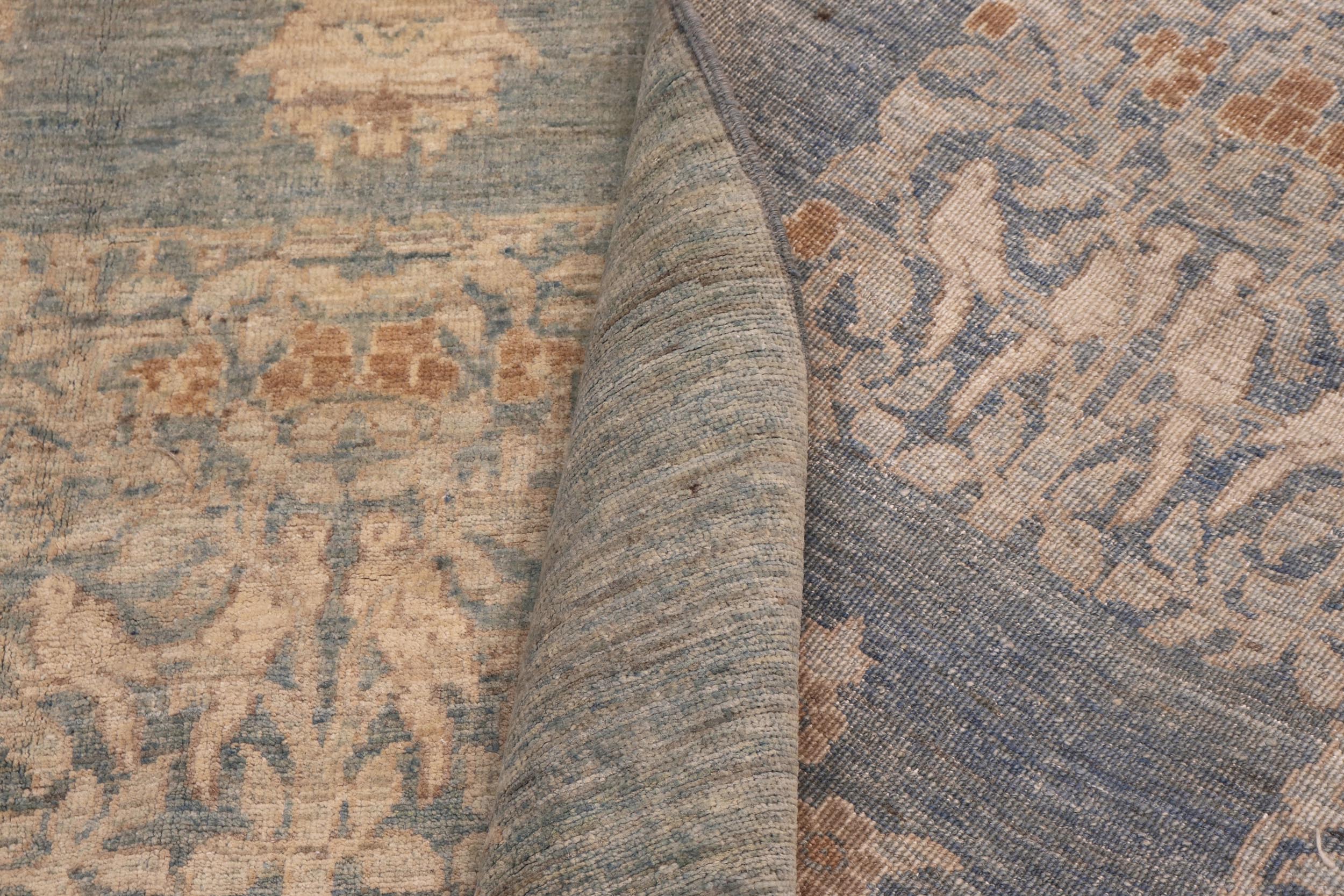 handmade Modern Kafkaz Lt. Blue Gold Hand Knotted RECTANGLE 100% WOOL area rug 12' x 17'