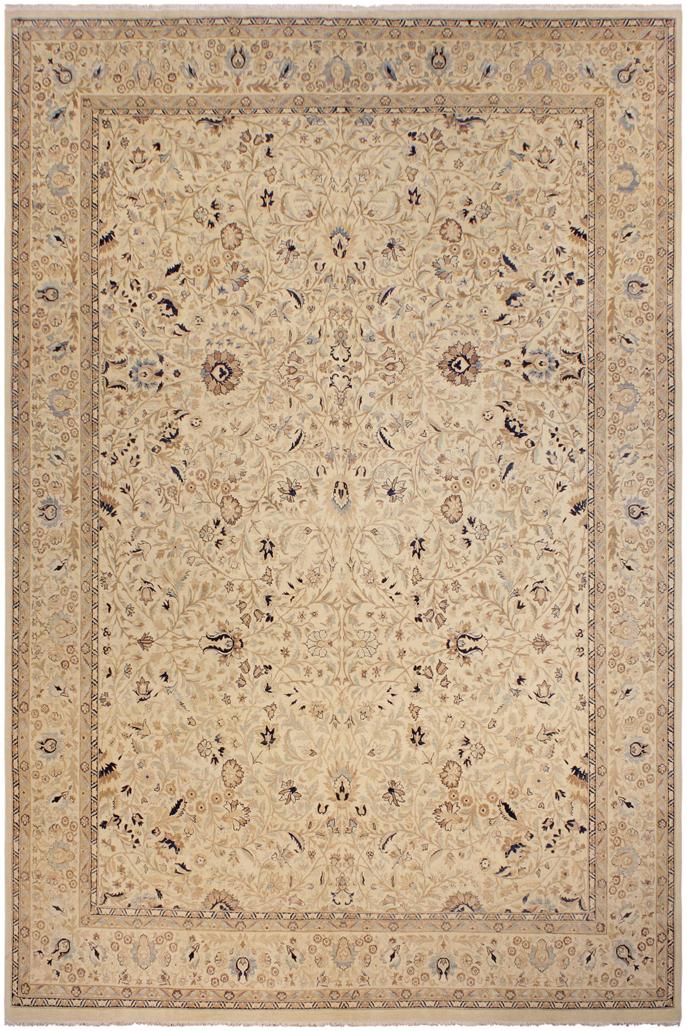 Traditional Tabriz Taunya Taupe Blue Hand Knotted Area rugs 9 x 12