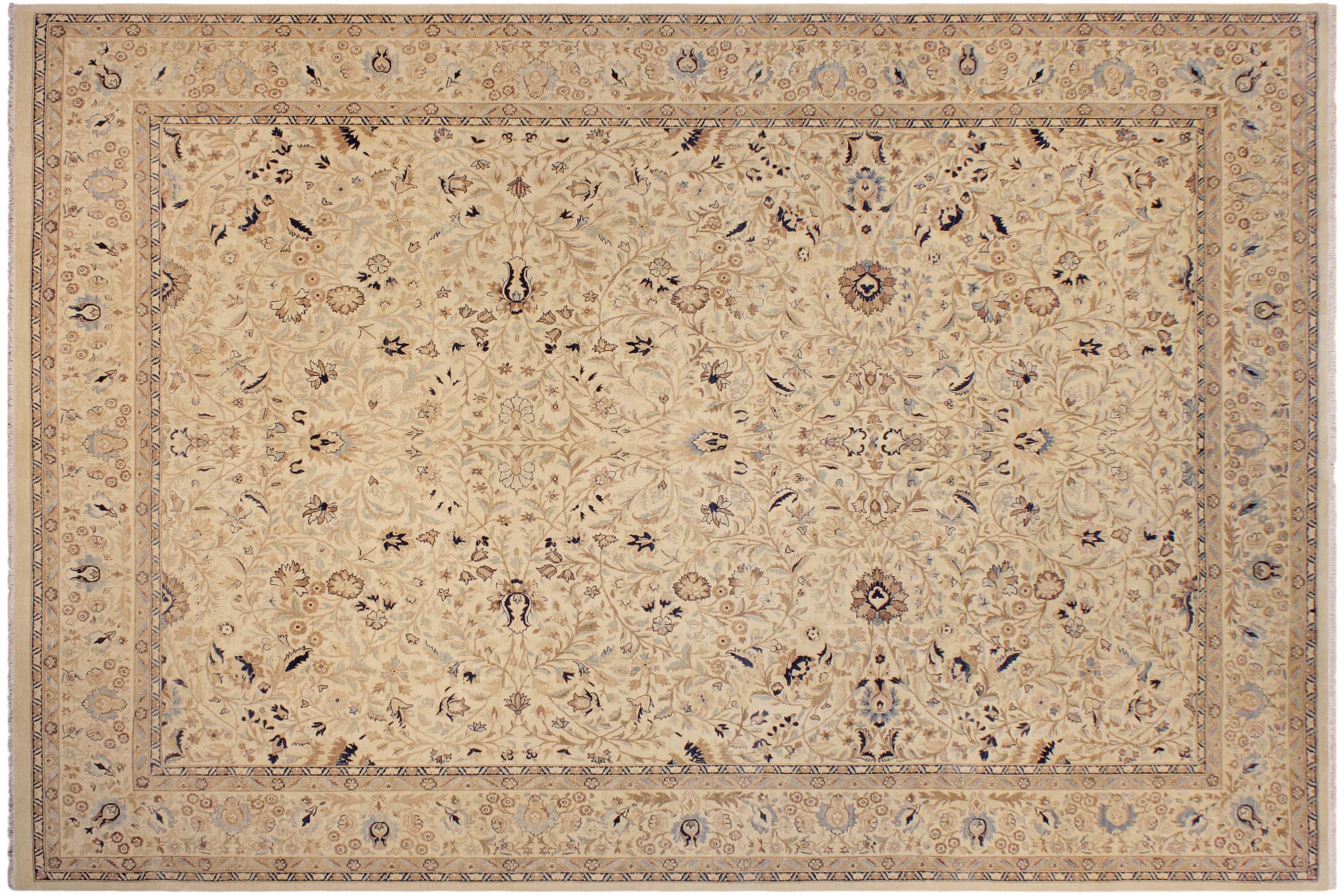 handmade Transitional Tabriz Taupe Blue Hand Knotted RECTANGLE 100% WOOL area rug 9 x 12