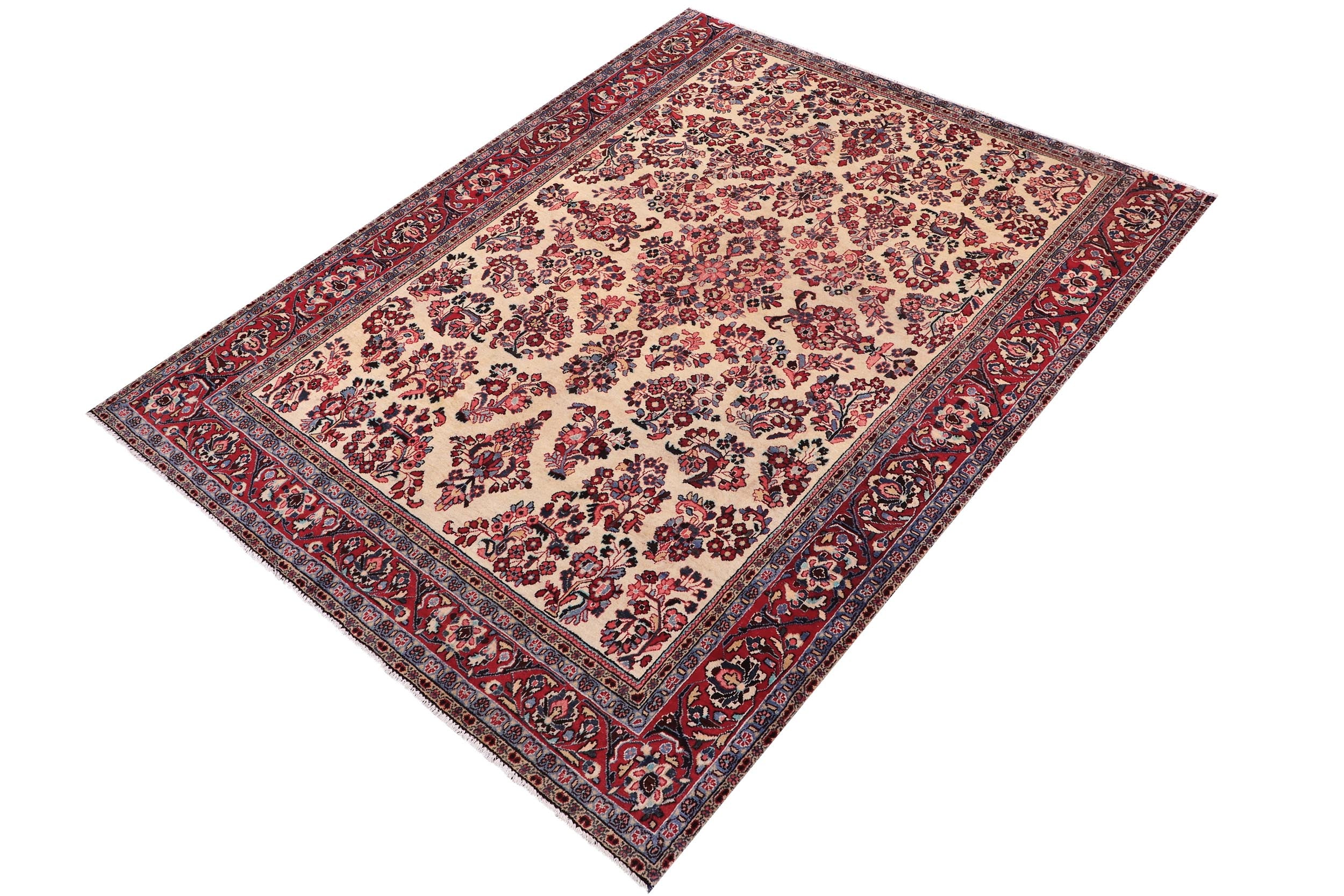 handmade Traditional Antique Beige Red Hand Knotted RECTANGLE 100% WOOL area rug 6 x 9