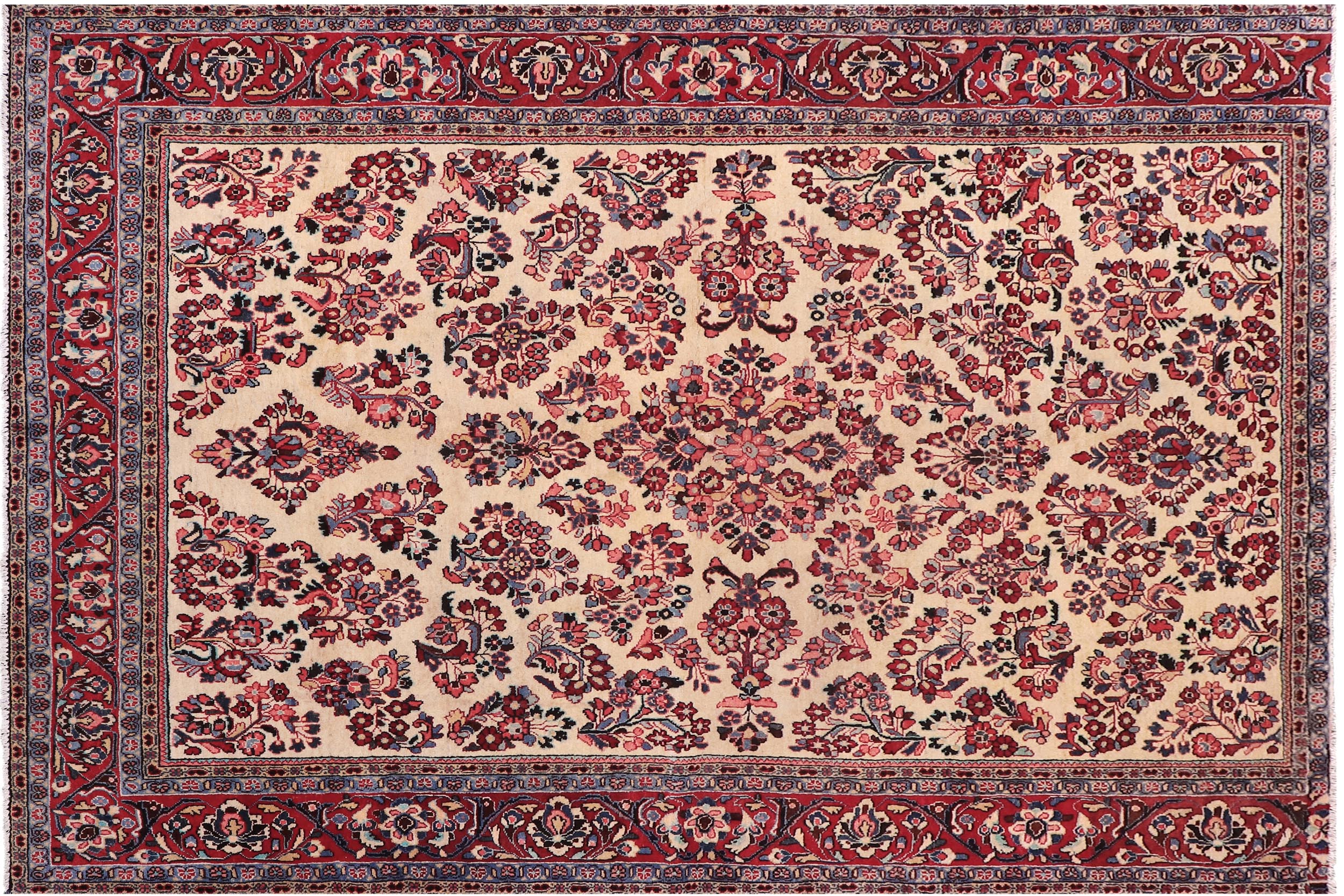 handmade Traditional Antique Beige Red Hand Knotted RECTANGLE 100% WOOL area rug 6 x 9