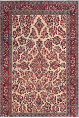 handmade Traditional Antique Beige Red Hand Knotted RECTANGLE 100% Wool Pile area rug 6x9