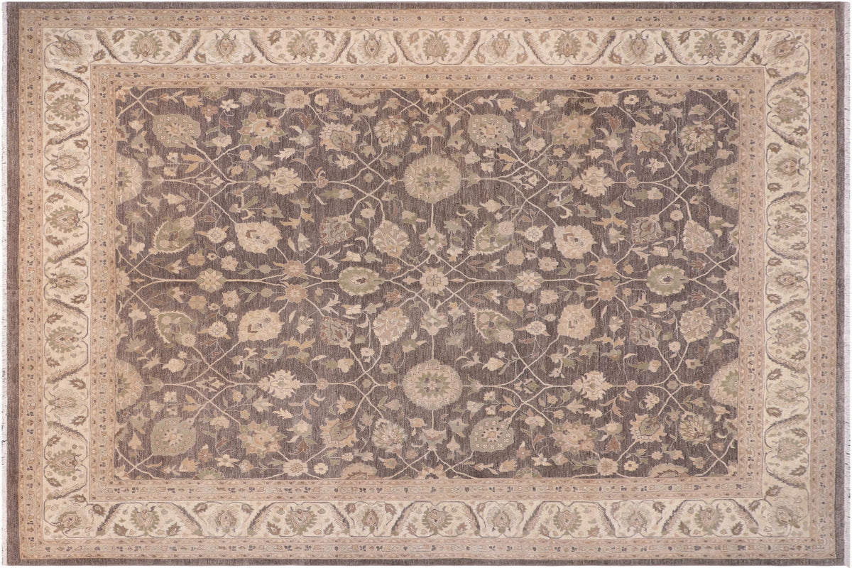 12x14 hand knotted Ziegler wool rug in brown and ivory - Oriental Ziegler Dayle