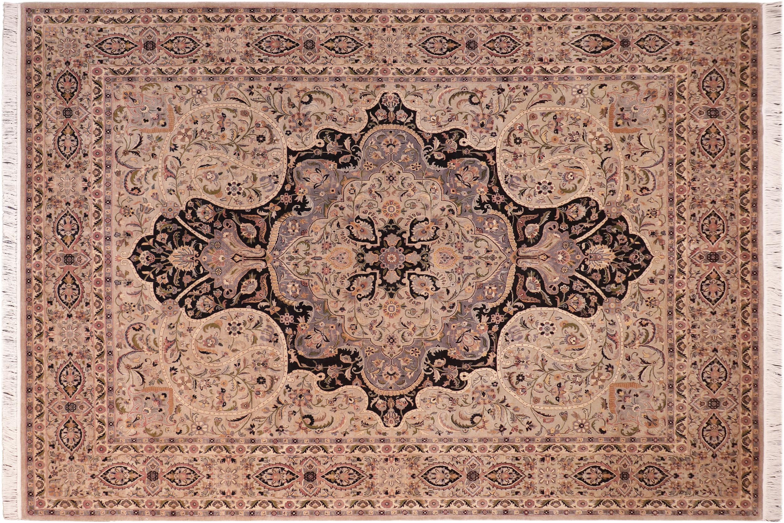 handmade Traditional Chugtai Black Gray Hand Knotted RECTANGLE 100% WOOL area rug 8x10