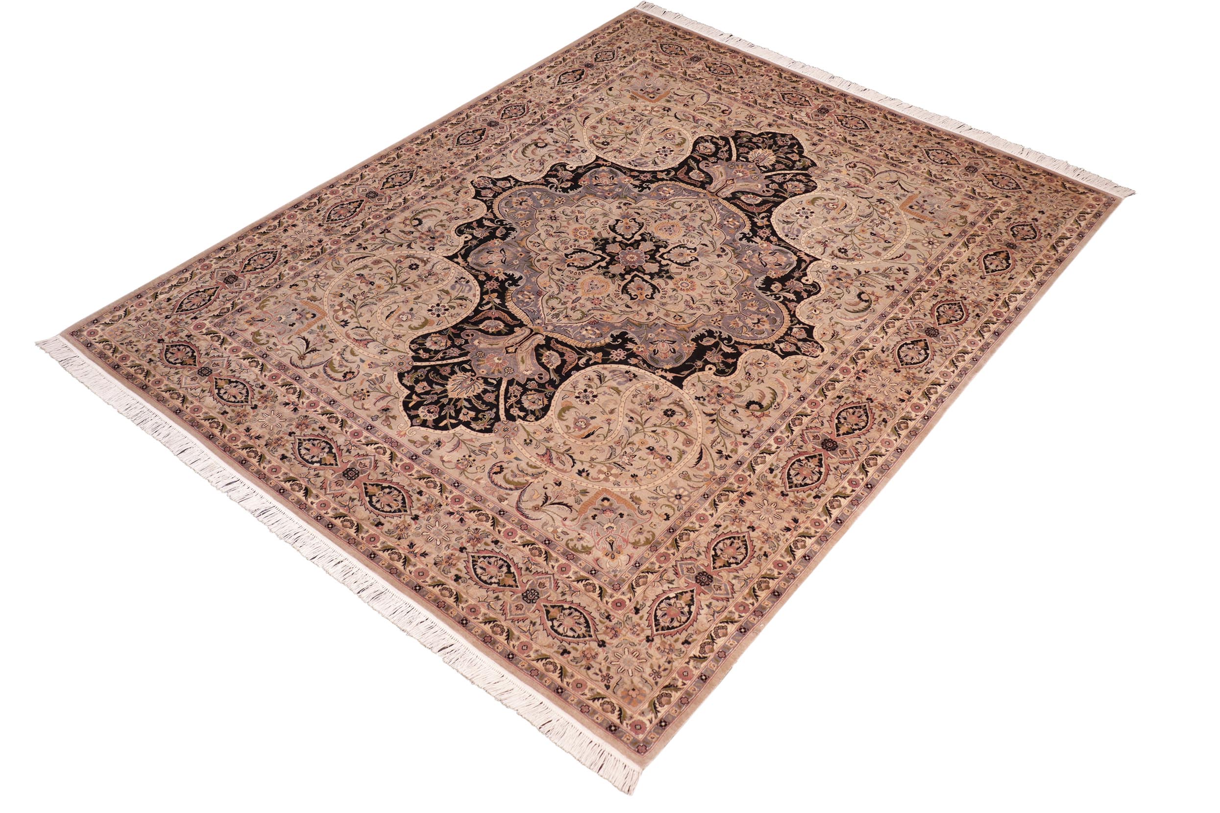 handmade Traditional Chugtai Black Gray Hand Knotted RECTANGLE 100% WOOL area rug 8x10