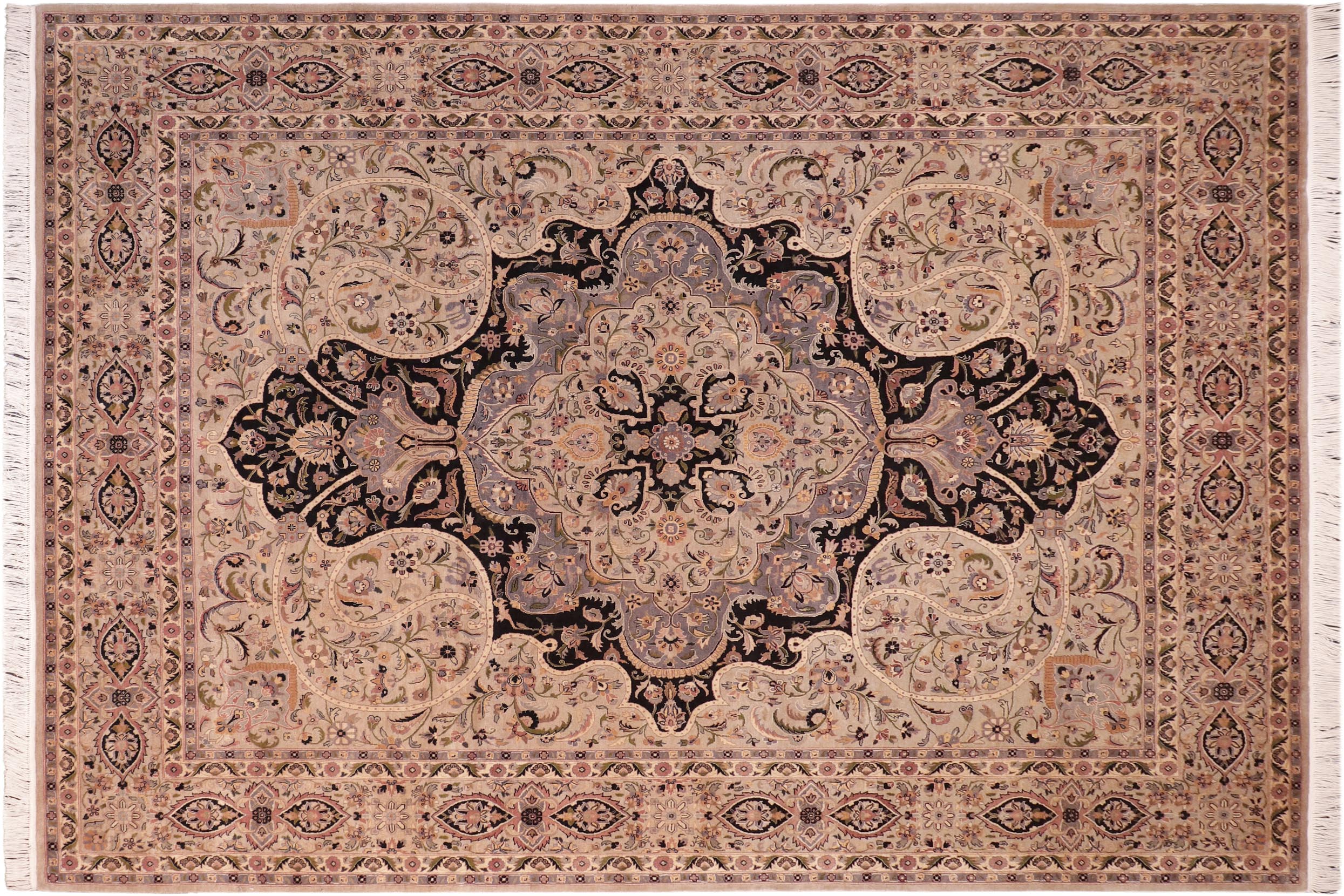handmade Traditional Chugtai Black Gray Hand Knotted RECTANGLE 100% WOOL area rug 8x10