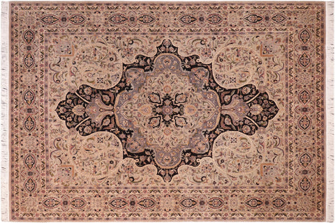 handmade Traditional Chugtai Black Gray Hand Knotted RECTANGLE 100% WOOL area rug 8x10