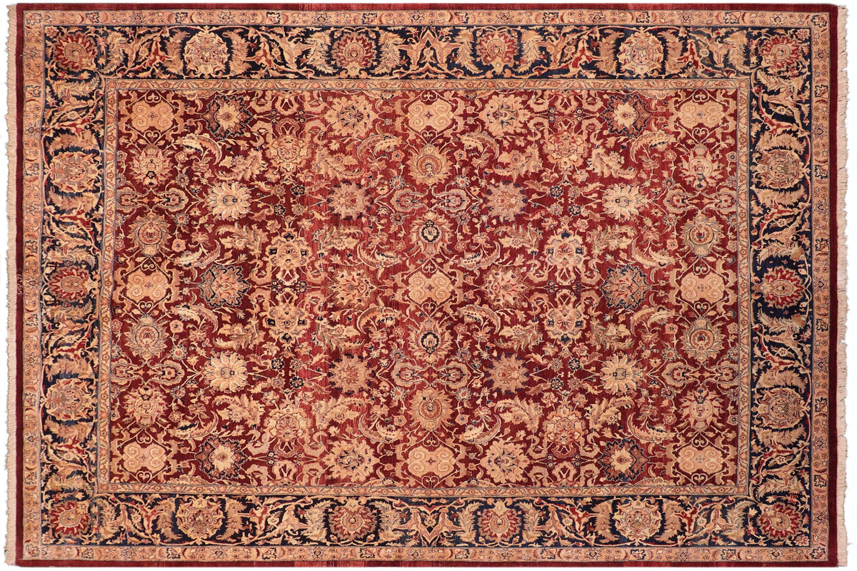 8x10 hand knotted Vegetable Dyed wool rug in red and blue - Agra Sindy
