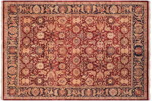 8x10 hand knotted Vegetable Dyed wool rug in red and blue - Agra Sindy