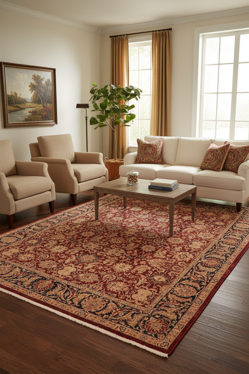 handmade Transitional Agra Drk. Red Blue Hand Knotted RECTANGLE 100% WOOL area rug 8x10