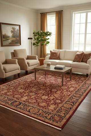 handmade Transitional Agra Drk. Red Blue Hand Knotted RECTANGLE 100% WOOL area rug 8x10