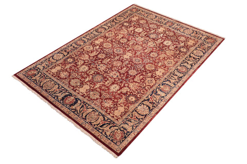 handmade Transitional Agra Drk. Red Blue Hand Knotted RECTANGLE 100% WOOL area rug 8x10