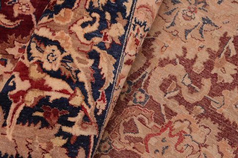 handmade Transitional Agra Drk. Red Blue Hand Knotted RECTANGLE 100% WOOL area rug 8x10