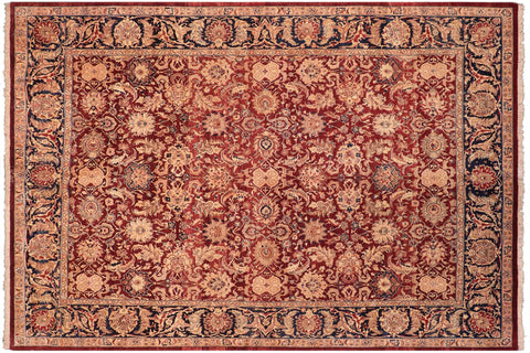 handmade Transitional Agra Drk. Red Blue Hand Knotted RECTANGLE 100% WOOL area rug 8x10