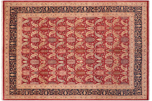 8x10 hand knotted Vegetable Dyed wool rug in red and blue - Meghann