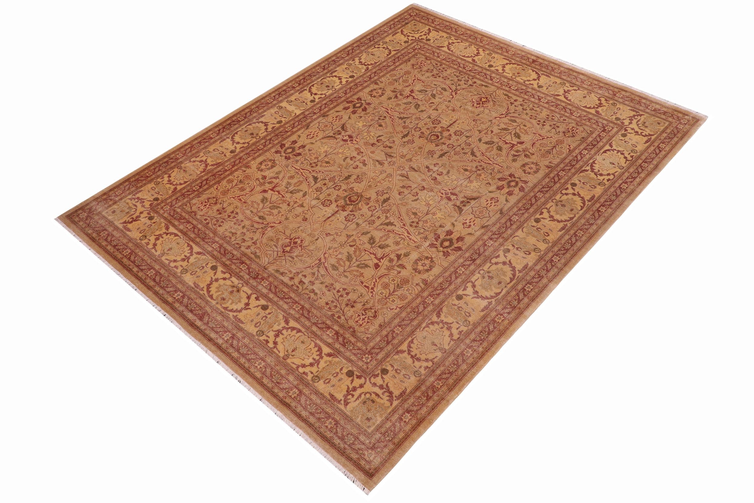 handmade Traditional Tabriz Lt. Gold Lt. Brown Hand Knotted RECTANGLE 100% WOOL area rug 9x12