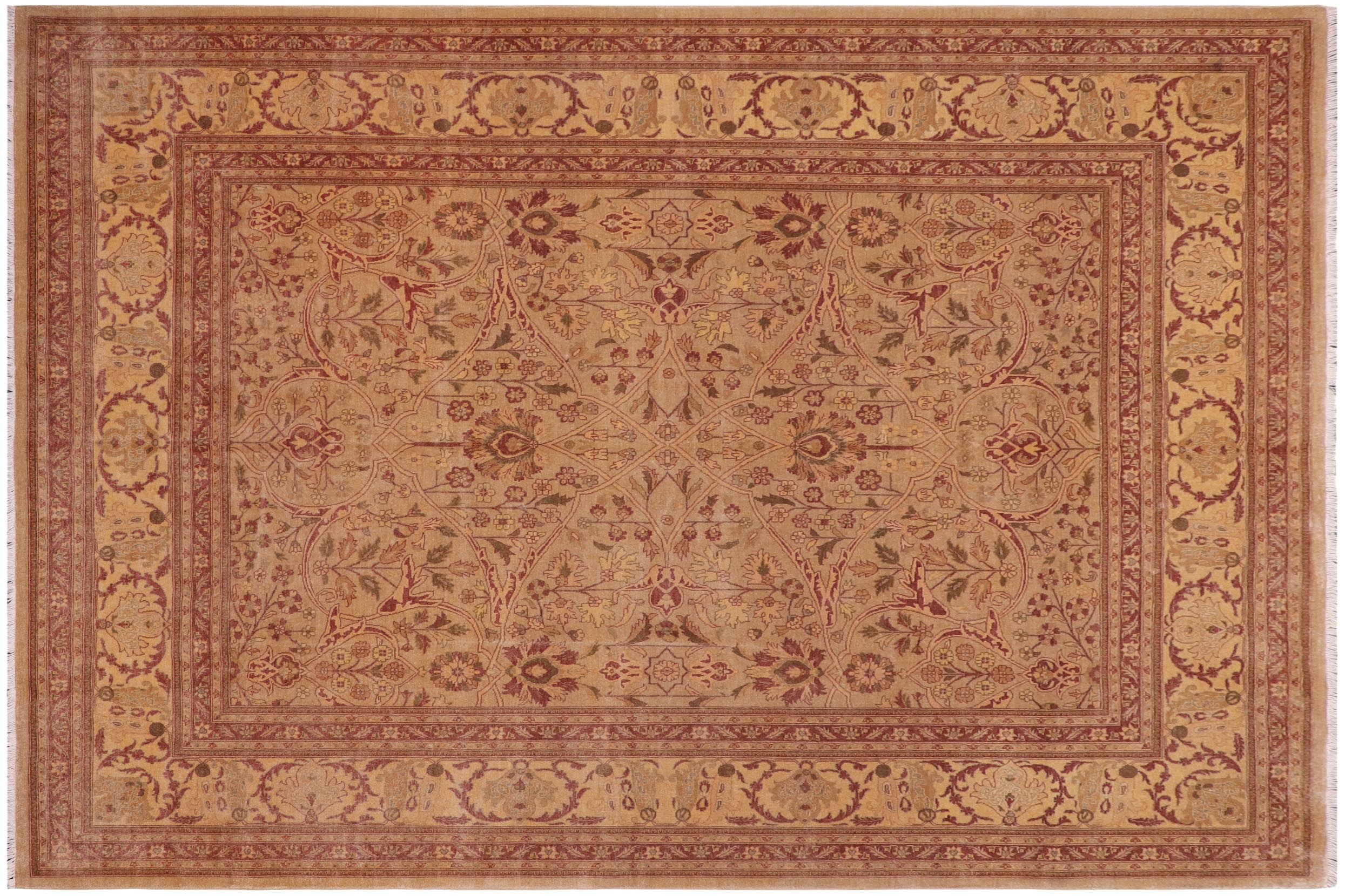 handmade Traditional Tabriz Lt. Gold Lt. Brown Hand Knotted RECTANGLE 100% WOOL area rug 9x12