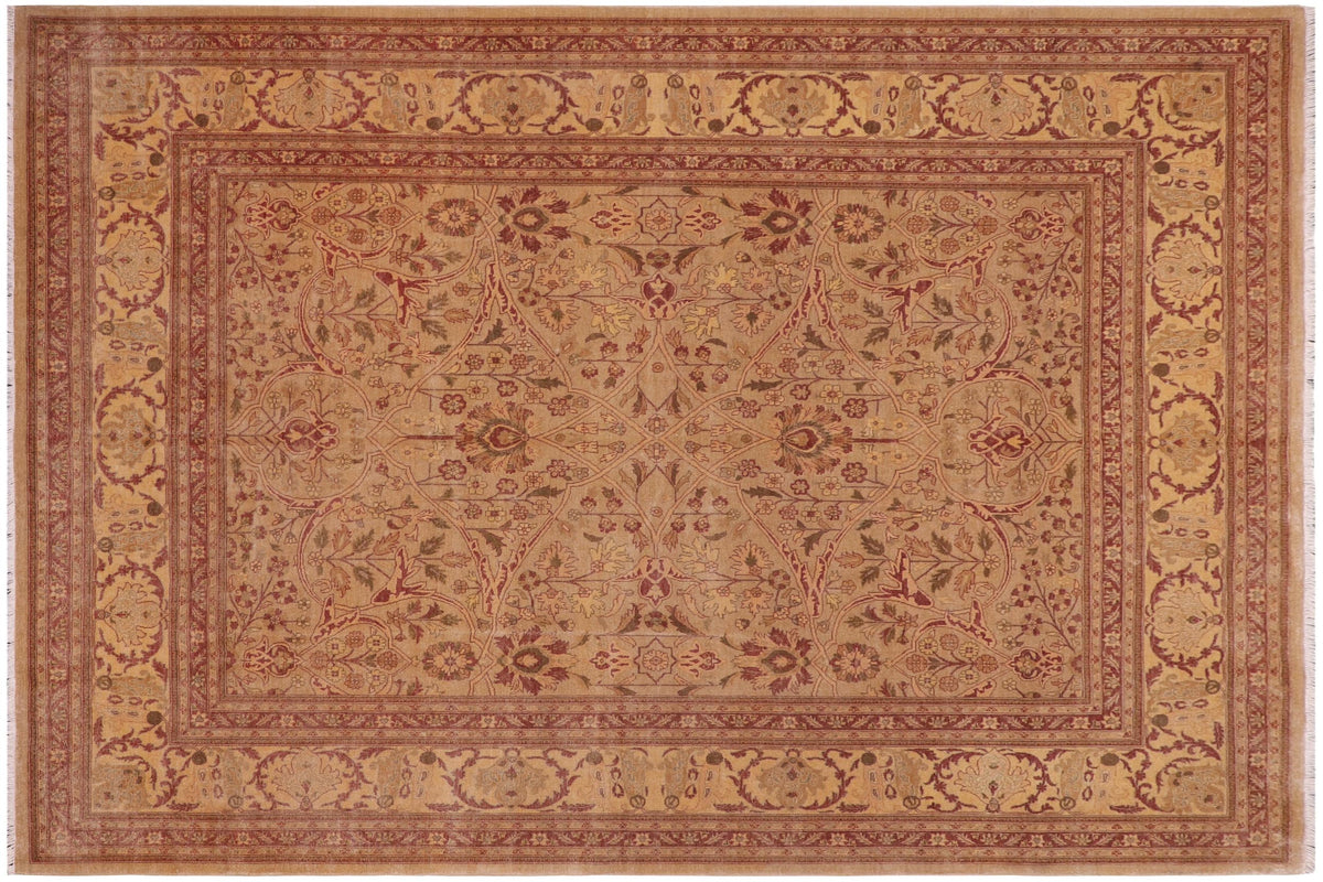 9x12 hand knotted Vegetable Dyed wool rug in gold and brown - Tabriz Istanbul Macie Gold/ Brown