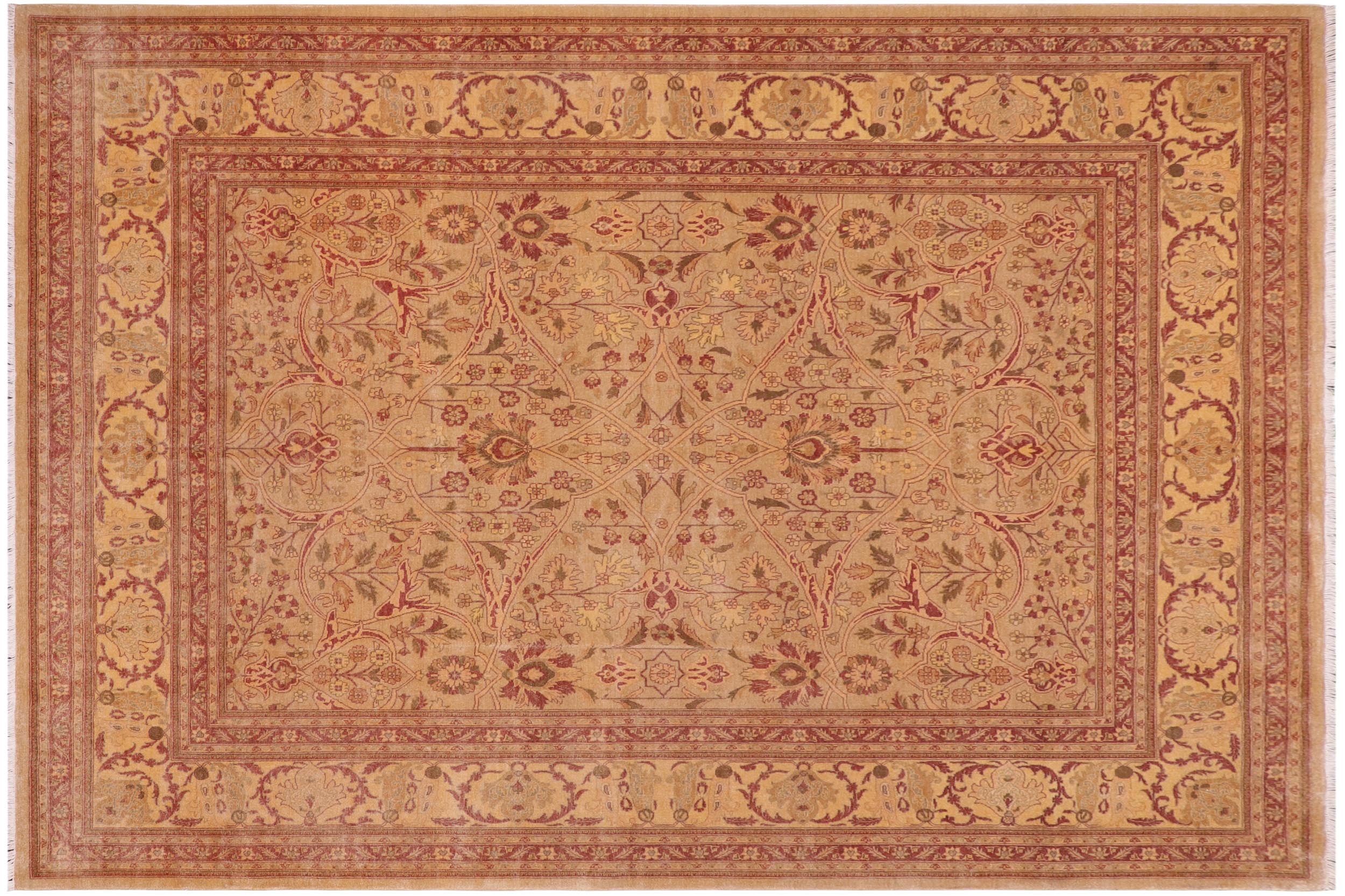 handmade Traditional Tabriz Lt. Gold Lt. Brown Hand Knotted RECTANGLE 100% WOOL area rug 9 x 12