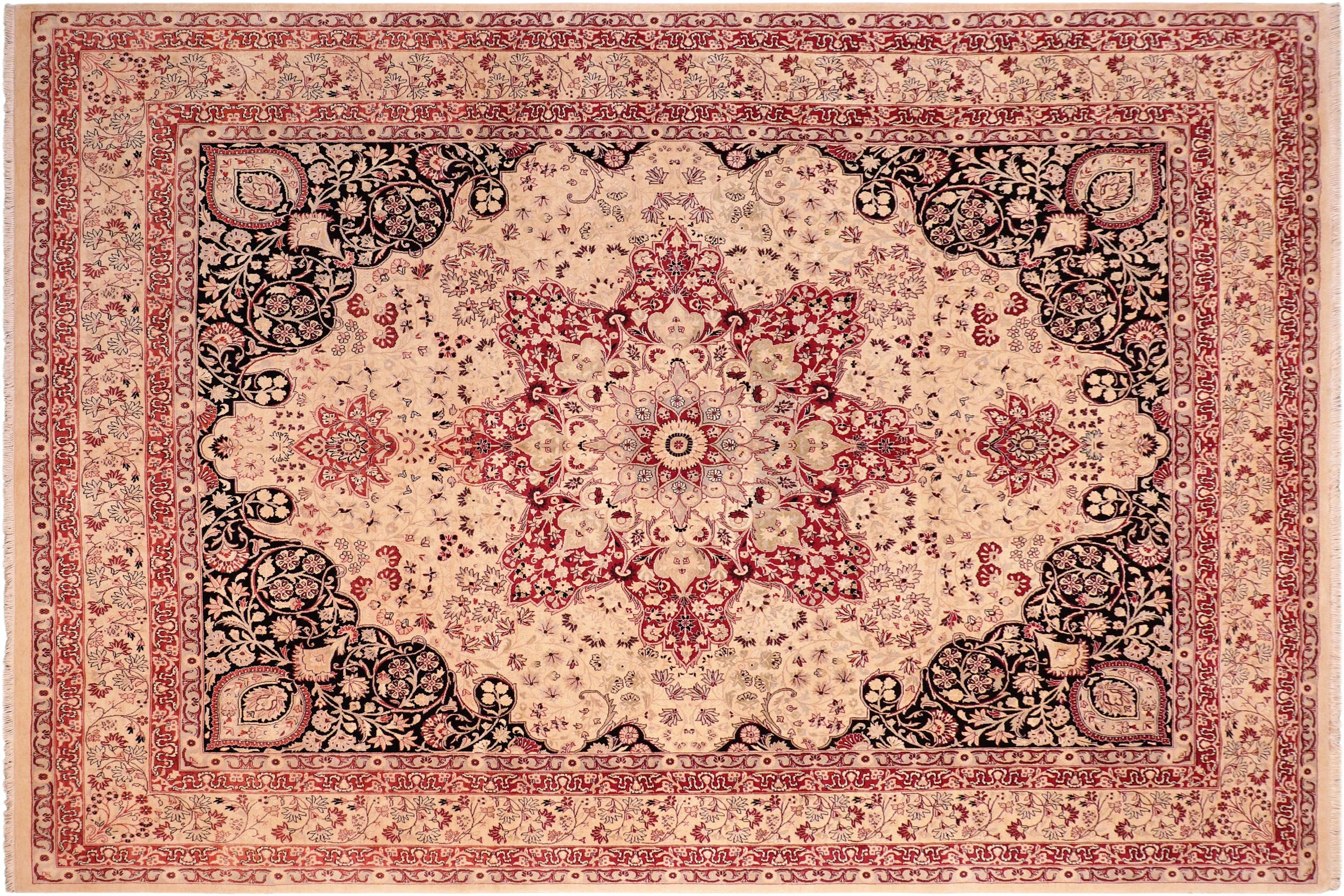 handmade Traditional Kirman Tan Red Hand Knotted RECTANGLE 100% WOOL area rug 8x11