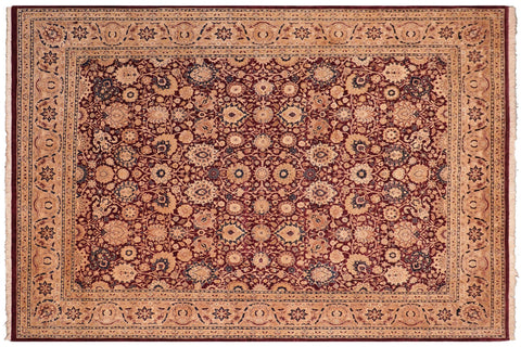 handmade Transitional Tabriz Aubergine Lt. Brown Hand Knotted RECTANGLE 100% WOOL area rug 8x10