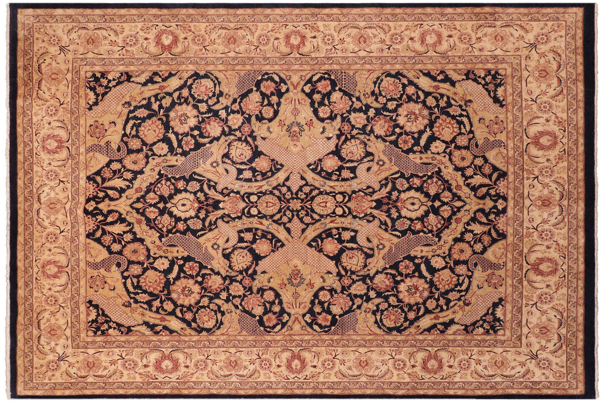 8x10 hand knotted Vegetable Dyed wool rug in blue and gold - Agra Joslyn