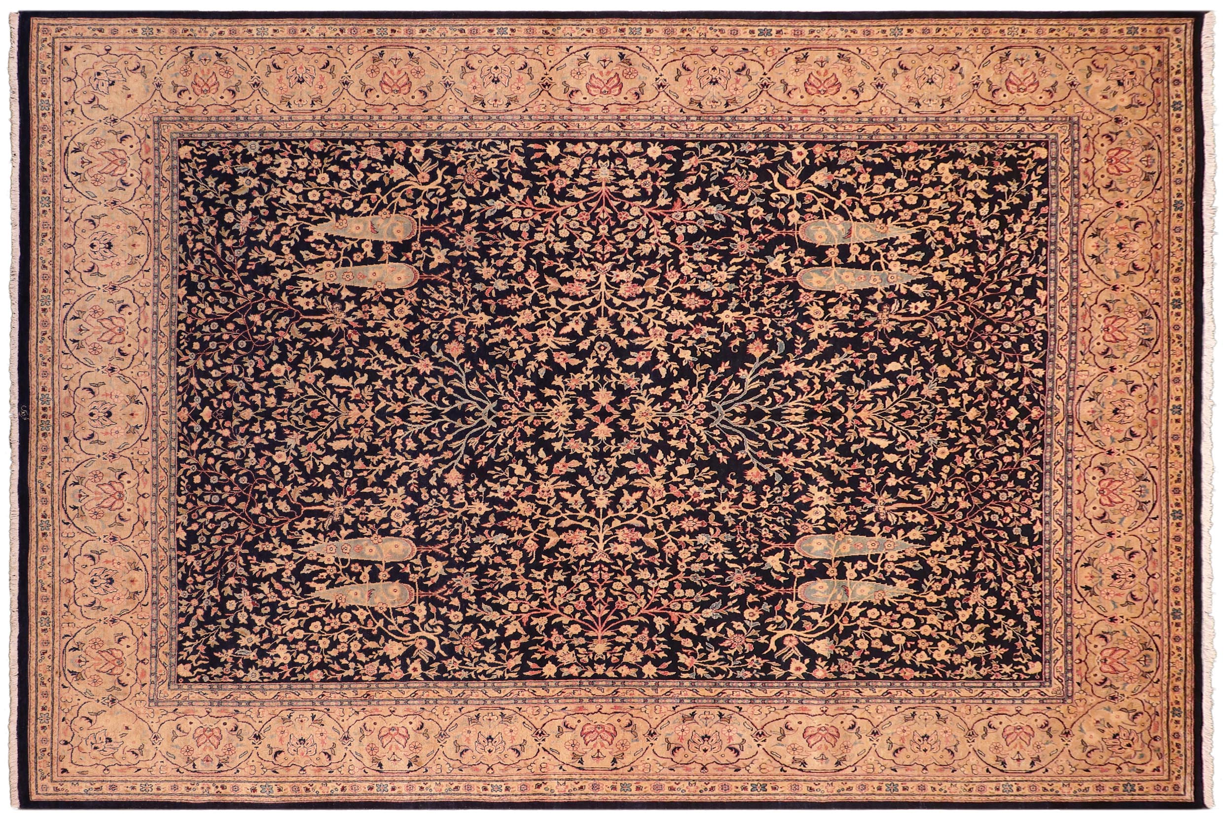 handmade Transitional Kirman Blue Gold Hand Knotted RECTANGLE 100% WOOL area rug 8x10