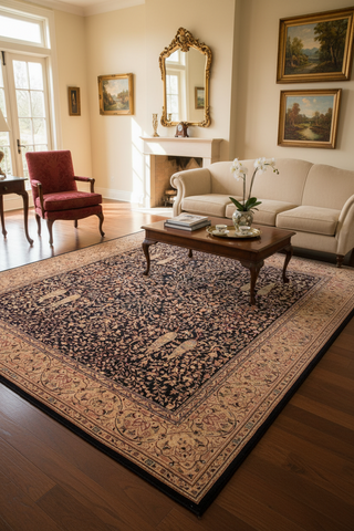 handmade Transitional Kirman Blue Gold Hand Knotted RECTANGLE 100% WOOL area rug 8x10