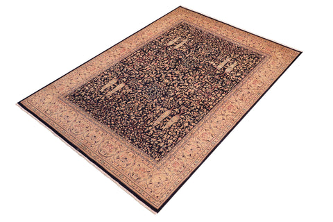 handmade Transitional Kirman Blue Gold Hand Knotted RECTANGLE 100% WOOL area rug 8x10