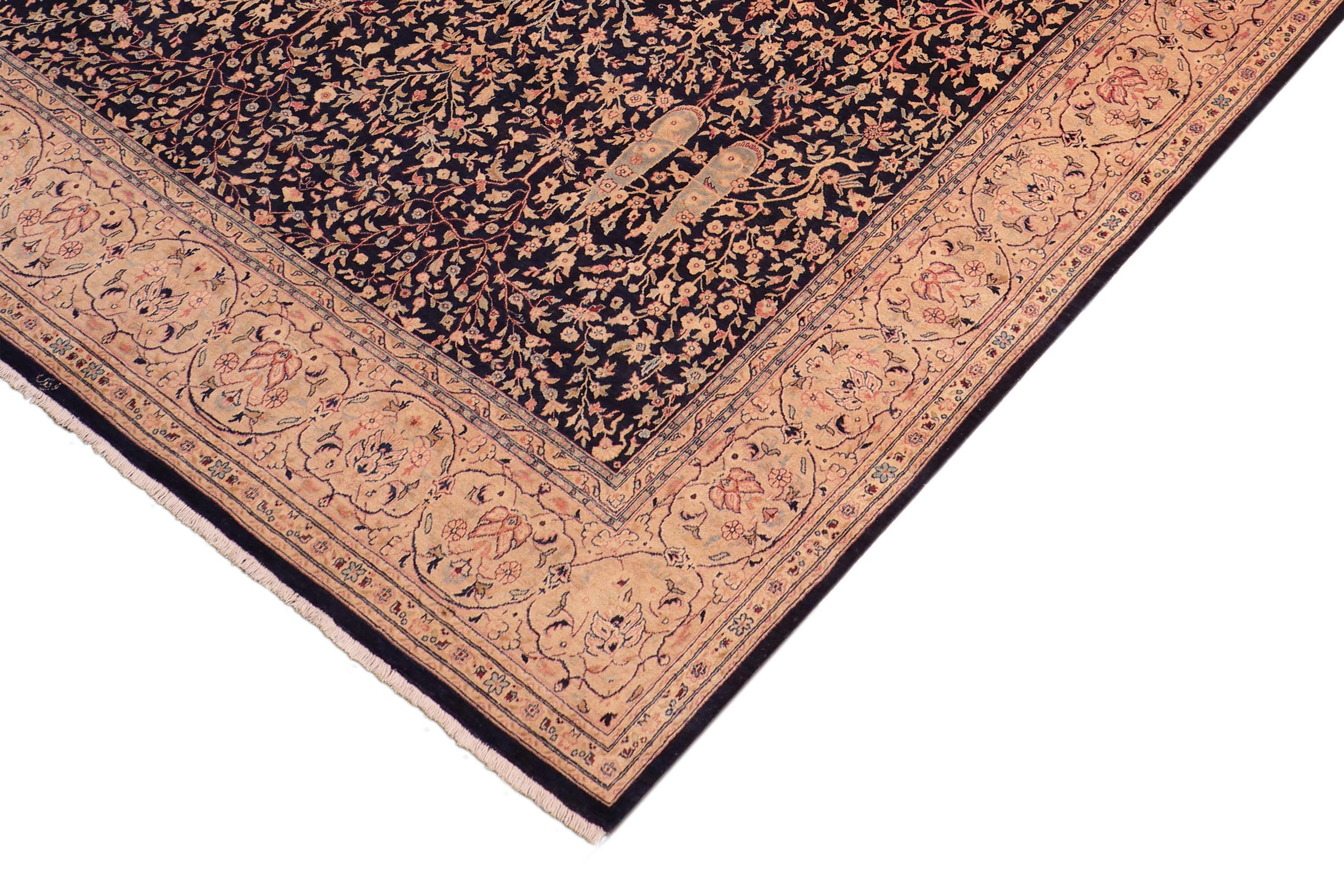 handmade Transitional Kirman Blue Gold Hand Knotted RECTANGLE 100% WOOL area rug 8x10