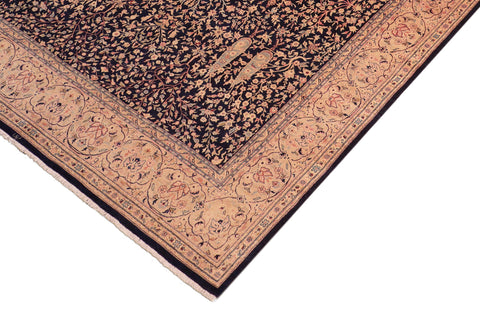 handmade Transitional Kirman Blue Gold Hand Knotted RECTANGLE 100% WOOL area rug 8x10