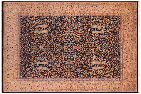handmade Transitional Kirman Blue Gold Hand Knotted RECTANGLE 100% WOOL area rug 8x10