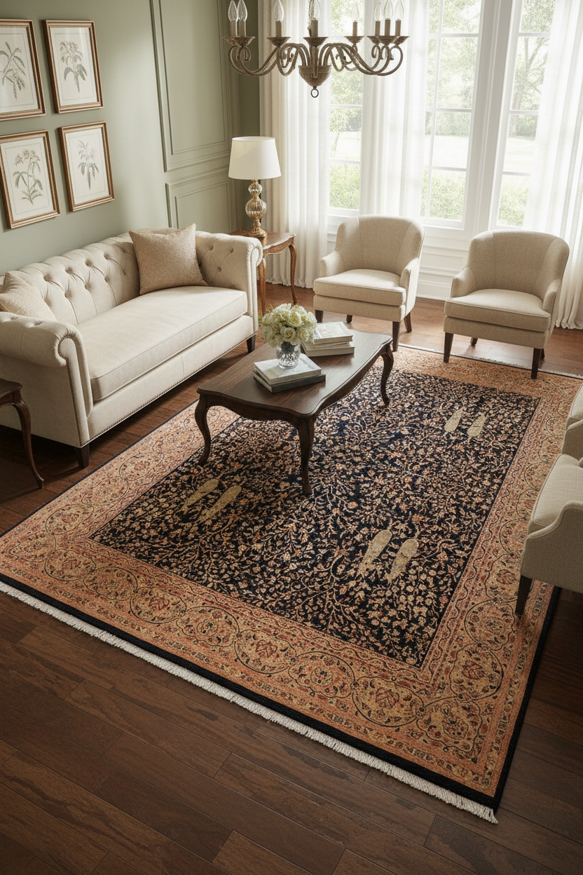 handmade Transitional Kashan Drk. Blue Dark Gold Hand Knotted RECTANGLE 100% WOOL area rug 8x10