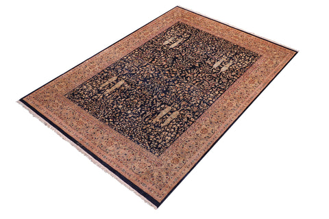 handmade Transitional Kashan Drk. Blue Dark Gold Hand Knotted RECTANGLE 100% WOOL area rug 8x10