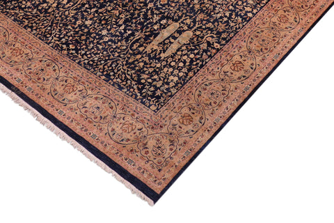 handmade Transitional Kashan Drk. Blue Dark Gold Hand Knotted RECTANGLE 100% WOOL area rug 8x10