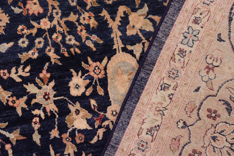 handmade Transitional Kashan Drk. Blue Dark Gold Hand Knotted RECTANGLE 100% WOOL area rug 8x10