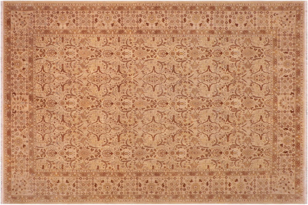 handmade Traditional Lahore Gold Tan Hand Knotted RECTANGLE 100% WOOL area rug 8' x 10'