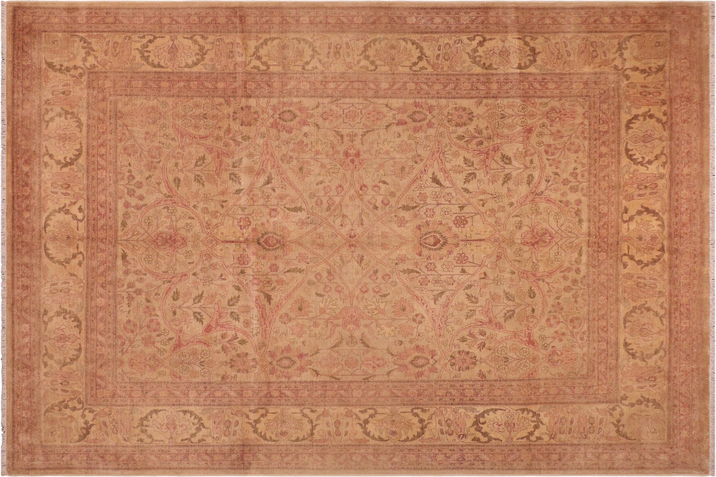 handmade Transitional Lahore Tan Green Hand Knotted RECTANGLE 100% WOOL area rug 8' x 10'