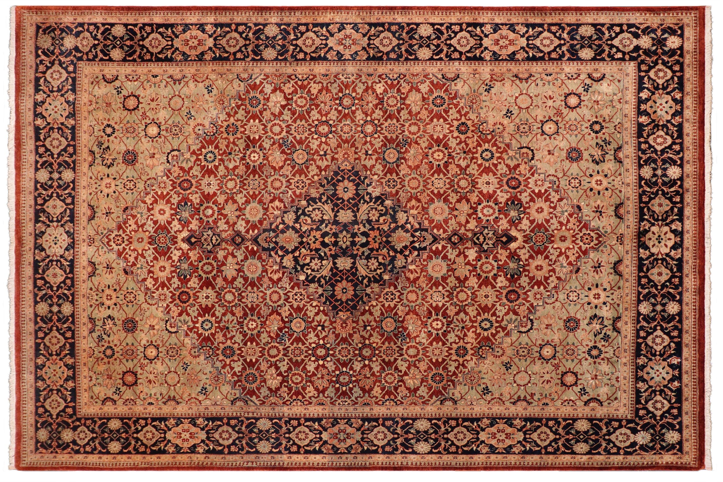 handmade Traditional Bakshi Rust Drk. Blue Hand Knotted RECTANGLE 100% WOOL area rug 8' x 11'