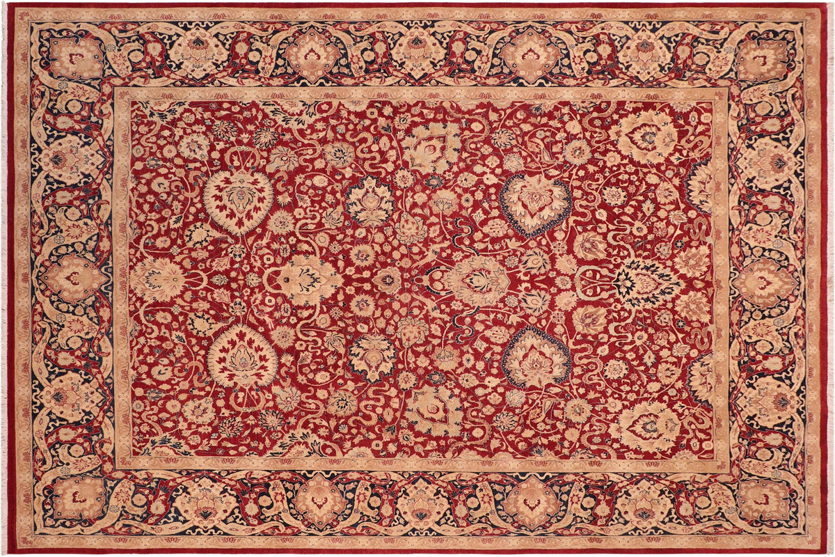 8x10 hand knotted Vegetable Dyed wool rug in red and blue - Anmol Agra Arletta