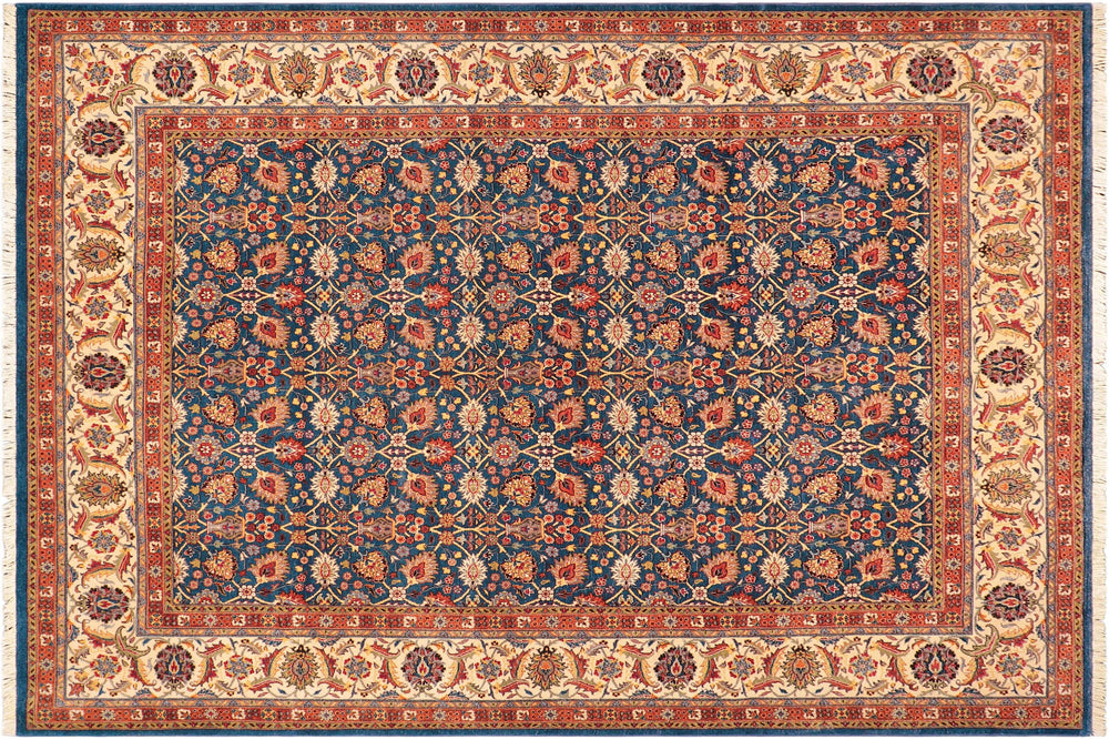 handmade Transitional Design Blue Beige Hand Knotted RECTANGLE 100% WOOL area rug 8' x 10'
