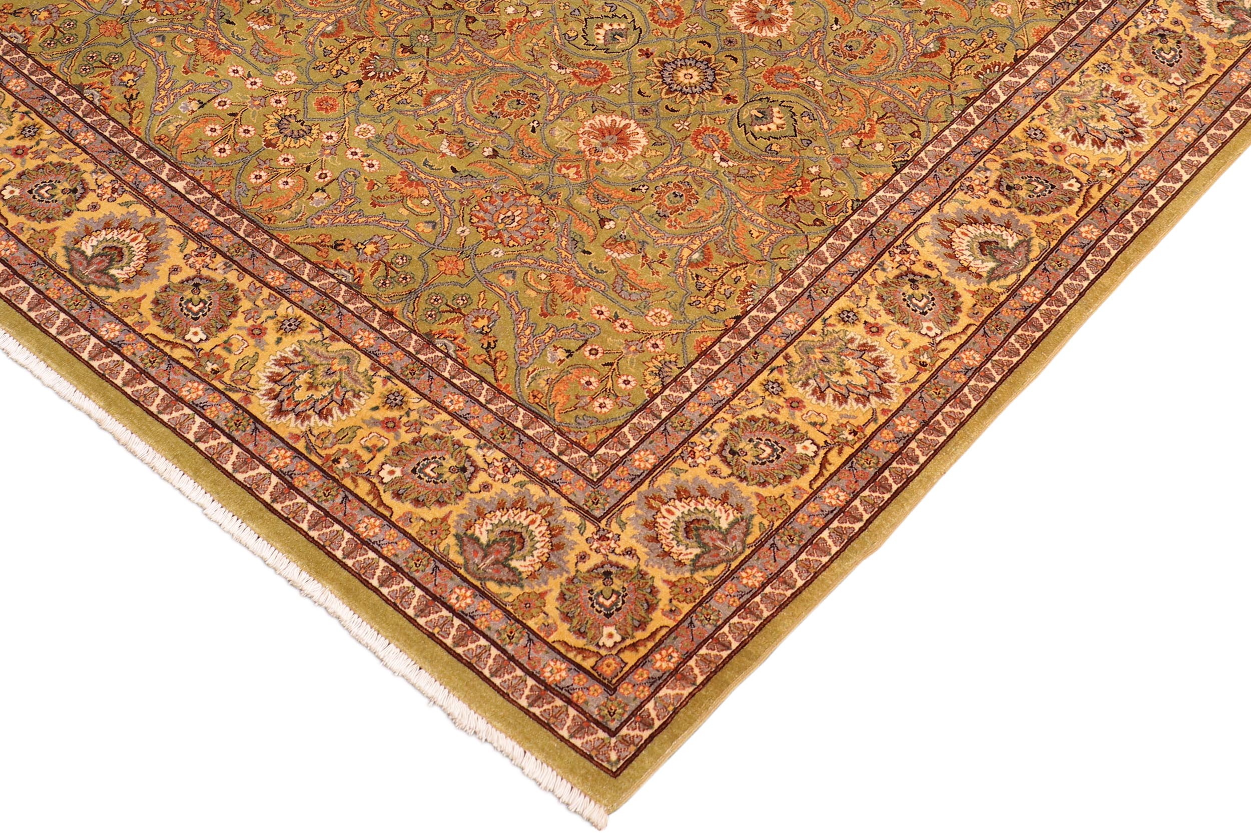 handmade Traditional Design Green Gold Hand Knotted RECTANGLE 100% WOOL area rug 8' x 10'