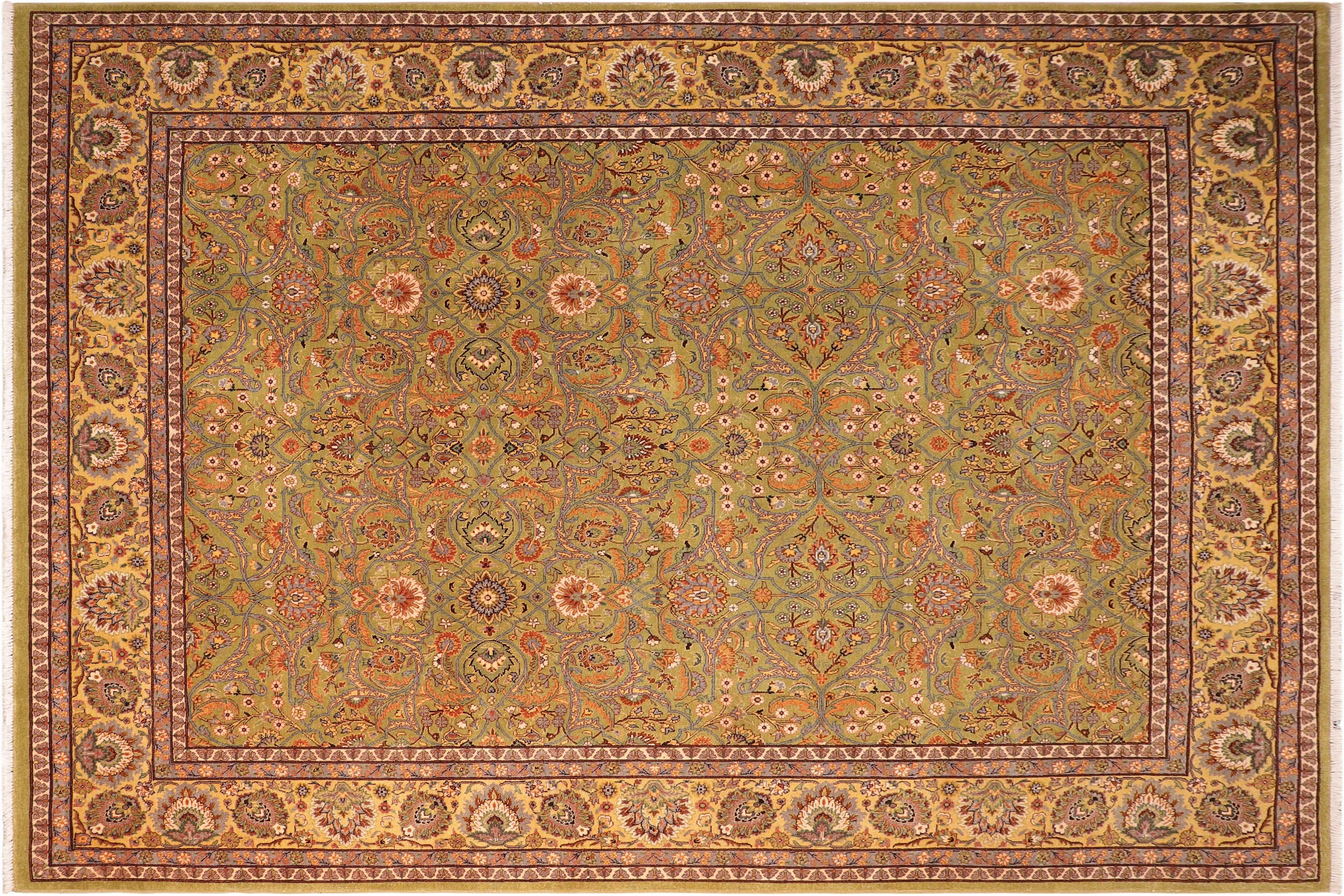 handmade Traditional Design Green Gold Hand Knotted RECTANGLE 100% WOOL area rug 8' x 10'