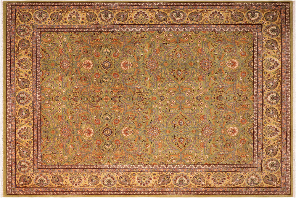 handmade Traditional Design Green Gold Hand Knotted RECTANGLE 100% WOOL area rug 8' x 10'