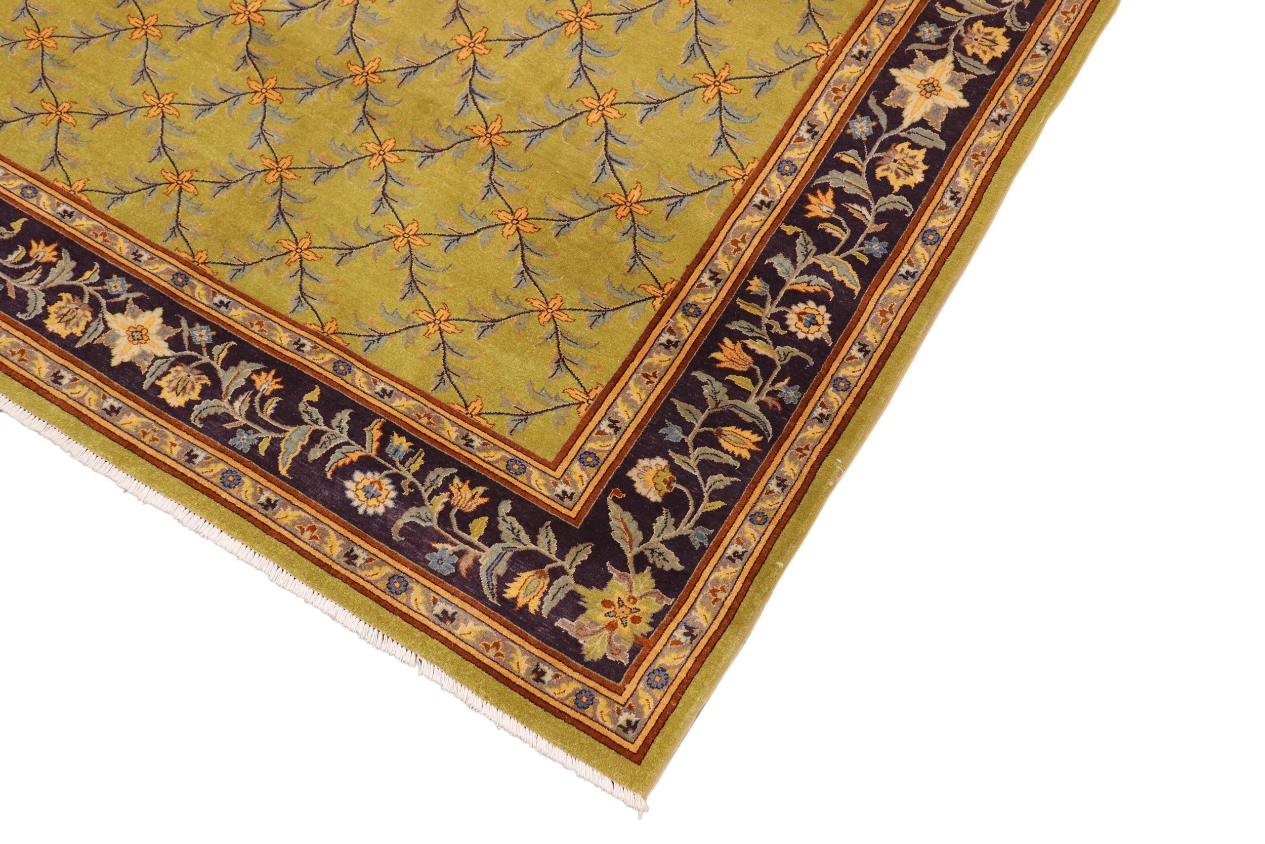 handmade Transitional Design Green Blue Hand Knotted RECTANGLE 100% WOOL area rug 8' x 10'